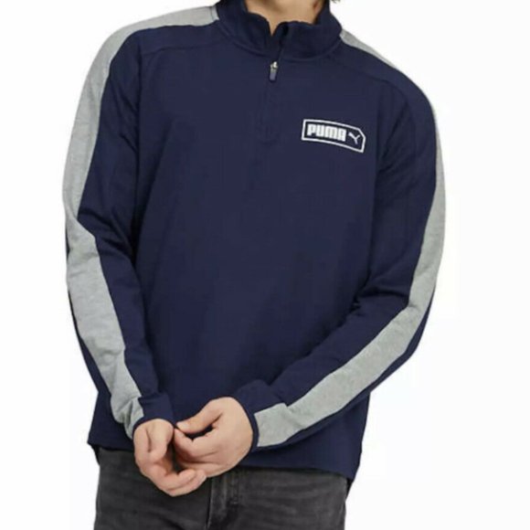 NEW Puma Mens Stretchlite 1/4 Zip Pullover Blue Size L 1350330 Cotton Blend - Picture 2 of 3